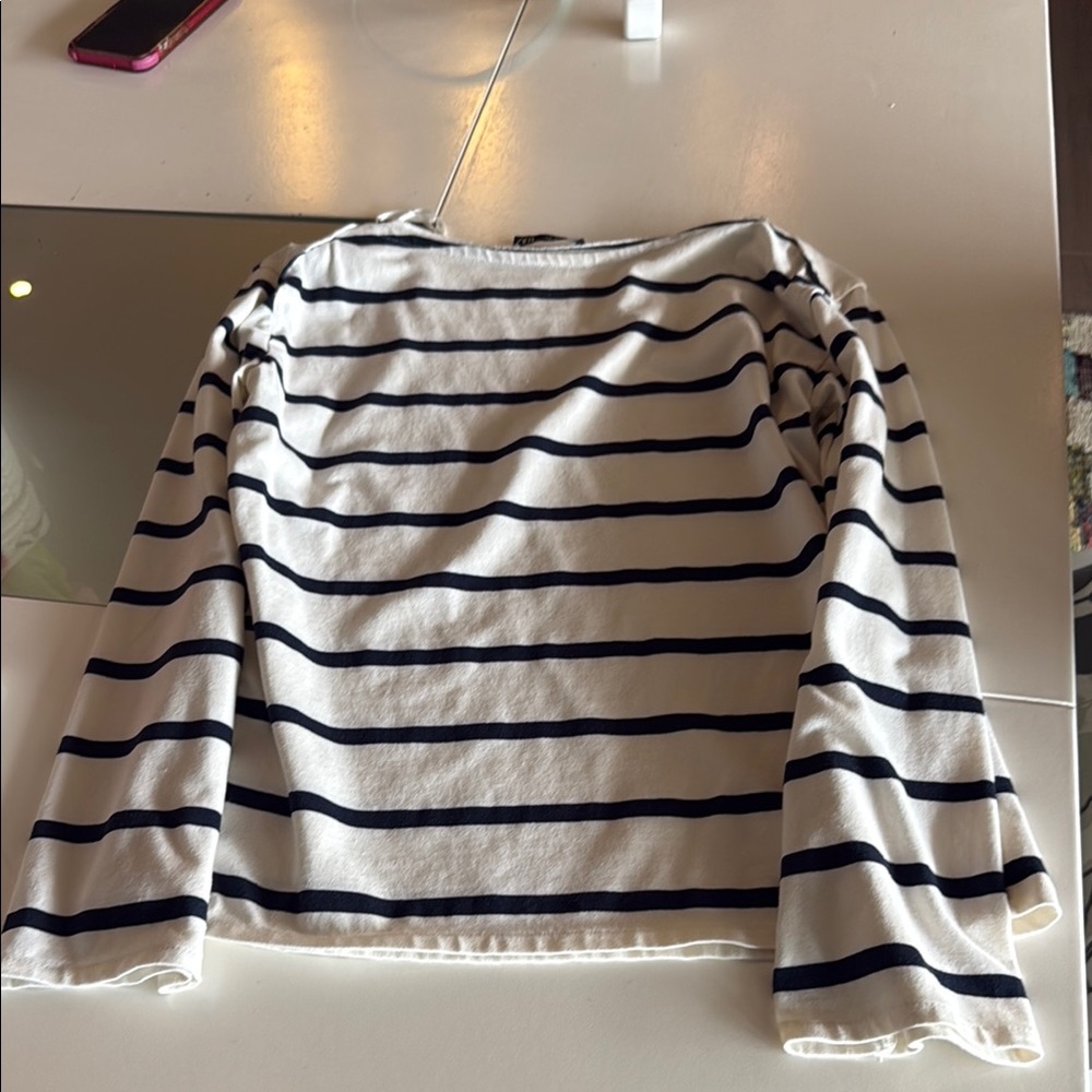 Zara Navy and White Striped Long Sleeve Top